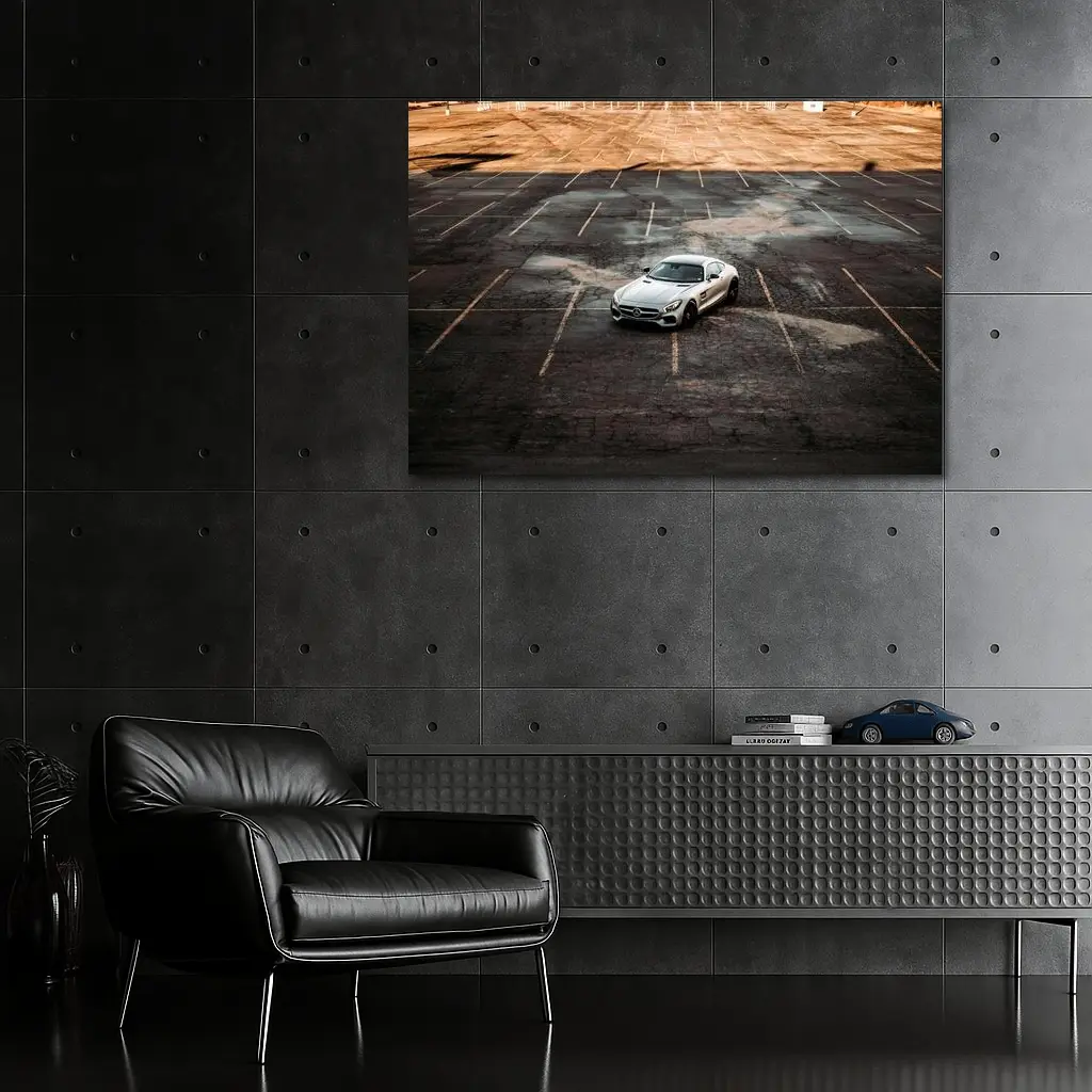 Mercedes AMG GT Silver Empty Parking Lot – Wall Art