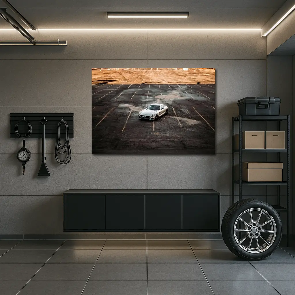 Mercedes AMG GT Silver Empty Parking Lot – Wall Art