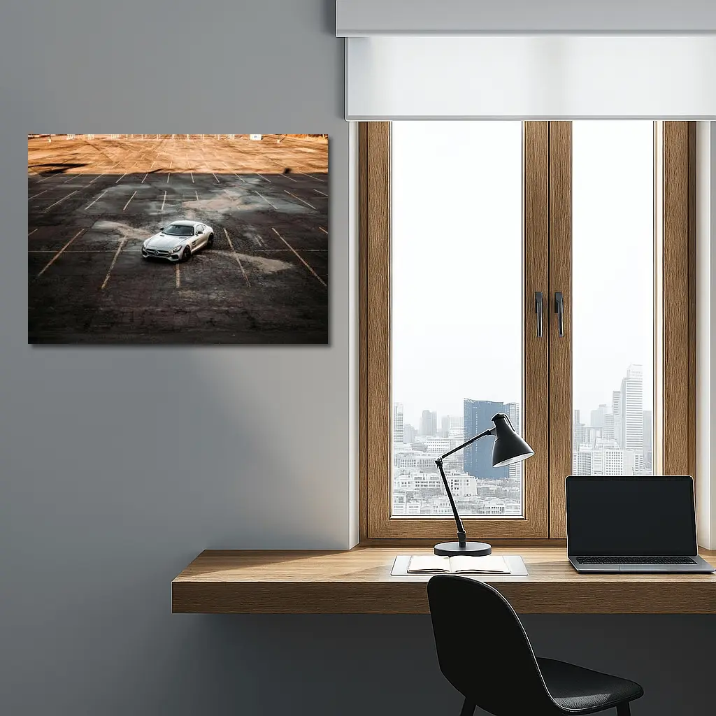 Mercedes AMG GT Silver Empty Parking Lot – Wall Art