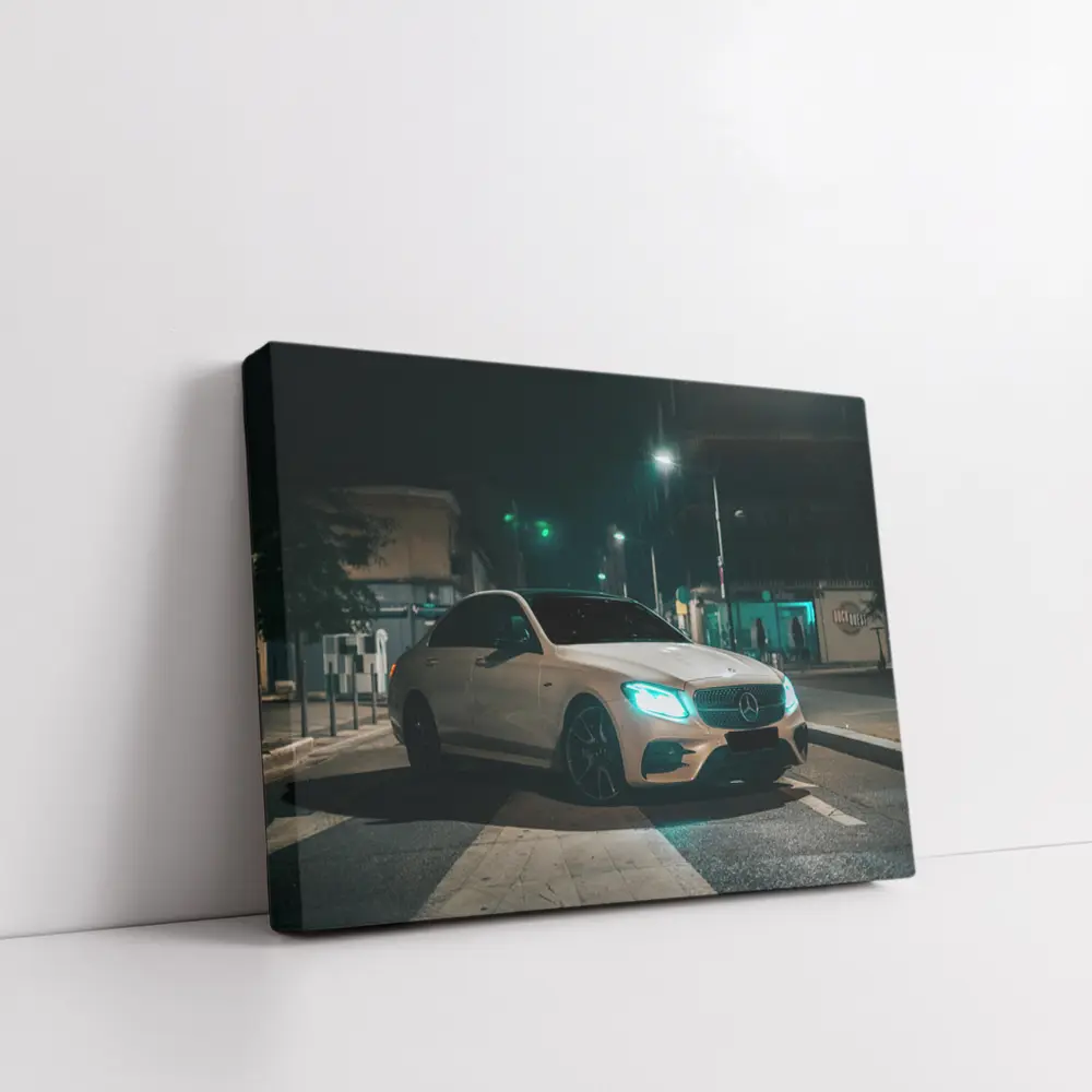Mercedes E Class White Night City Street – Wall Art