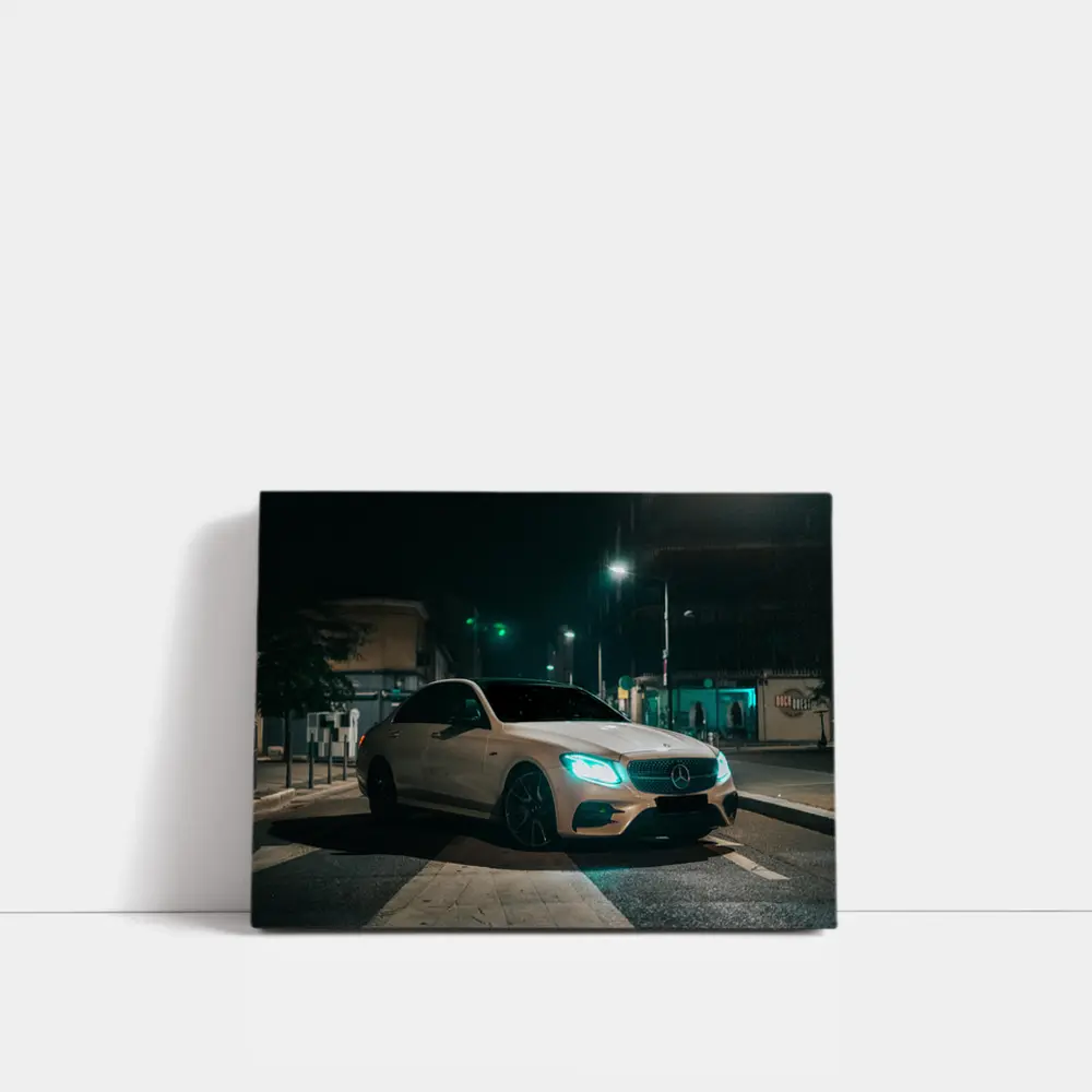 Mercedes E Class White Night City Street – Wall Art