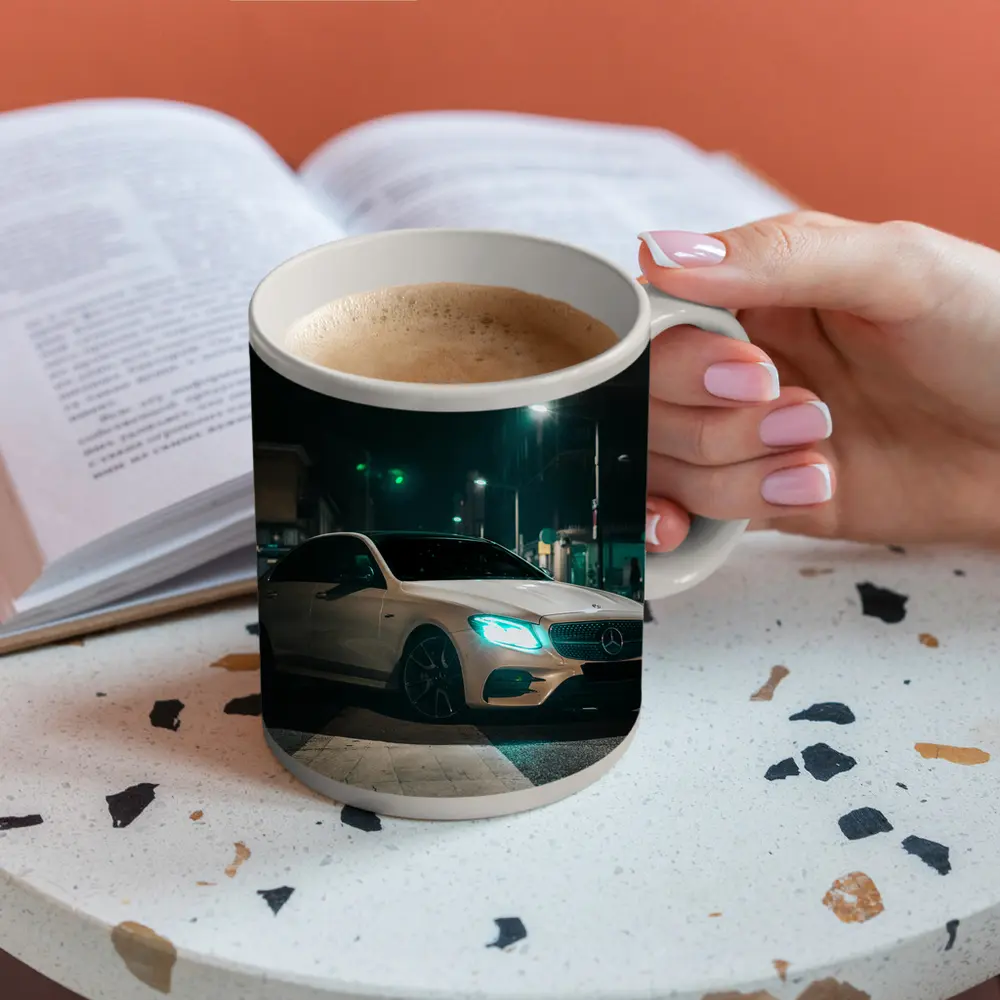 Mercedes E Class White Night City Street – Mugs