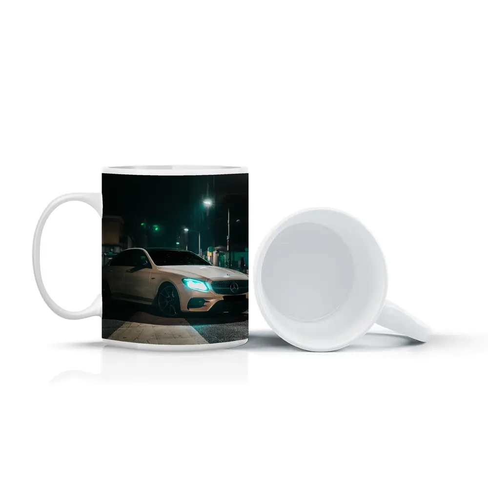 Mercedes E Class White Night City Street – Mugs