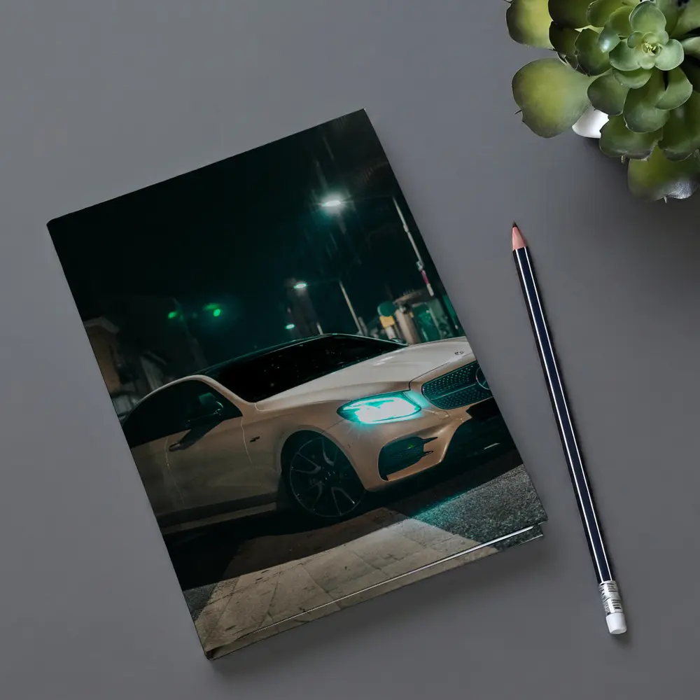 Mercedes E Class White Night City Street – Notebooks