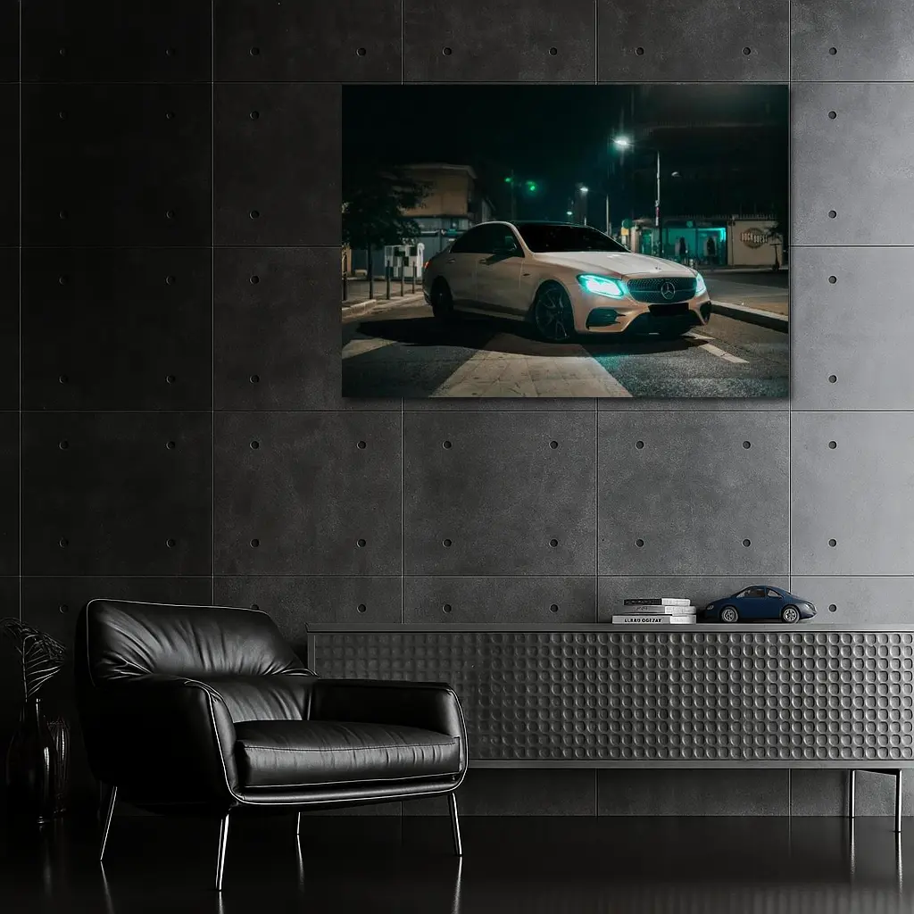 Mercedes E Class White Night City Street – Wall Art