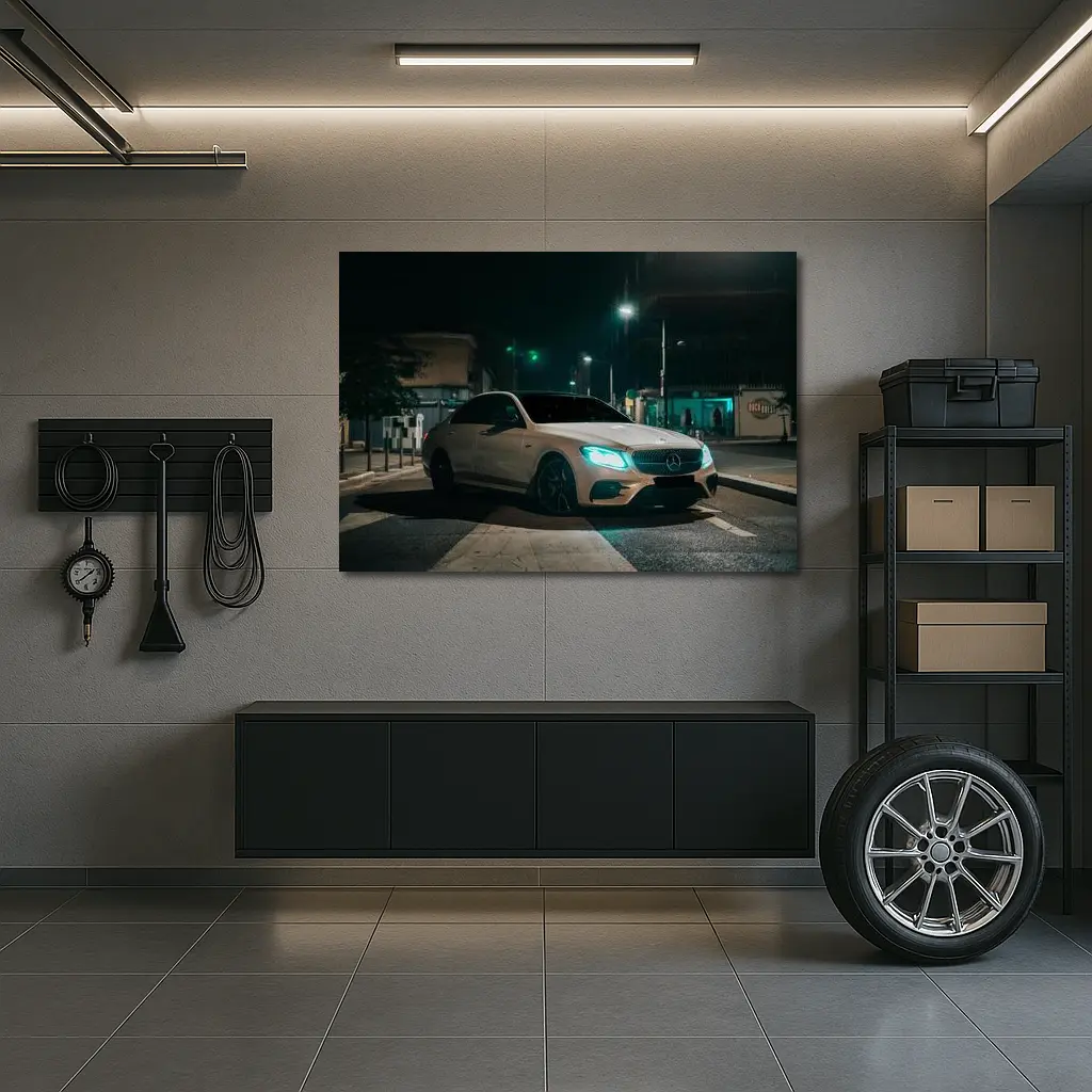 Mercedes E Class White Night City Street – Wall Art