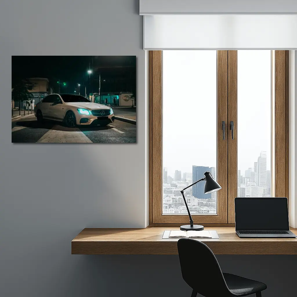 Mercedes E Class White Night City Street – Wall Art