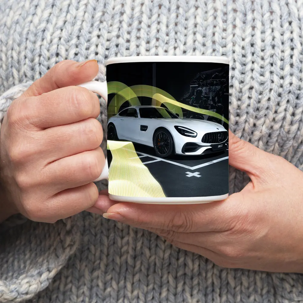 Mercedes AMG GT White Supercar Studio Display – Mugs