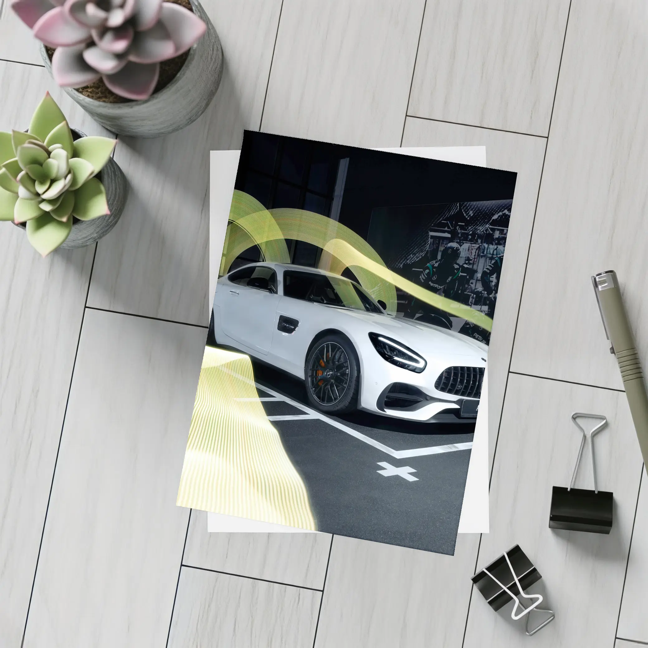 Mercedes AMG GT White Supercar Studio Display – Postcards