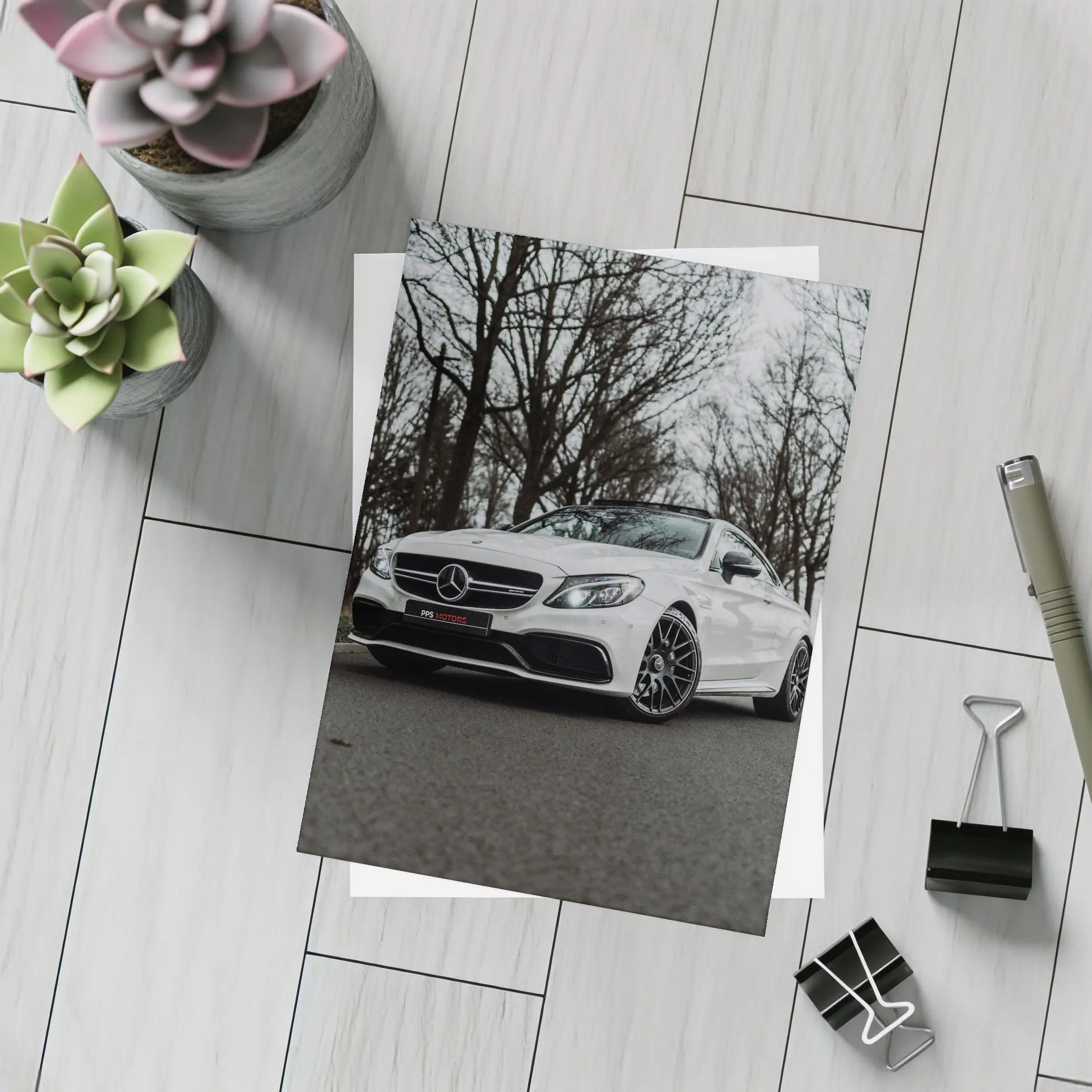 Mercedes AMG C63 White Road Trees – Postcards