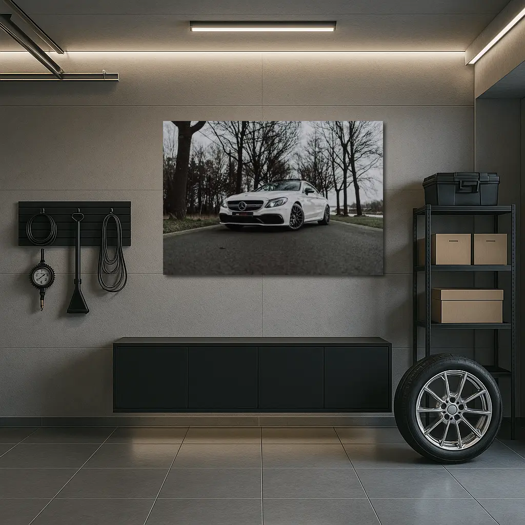 Mercedes AMG C63 White Road Trees – Wall Art
