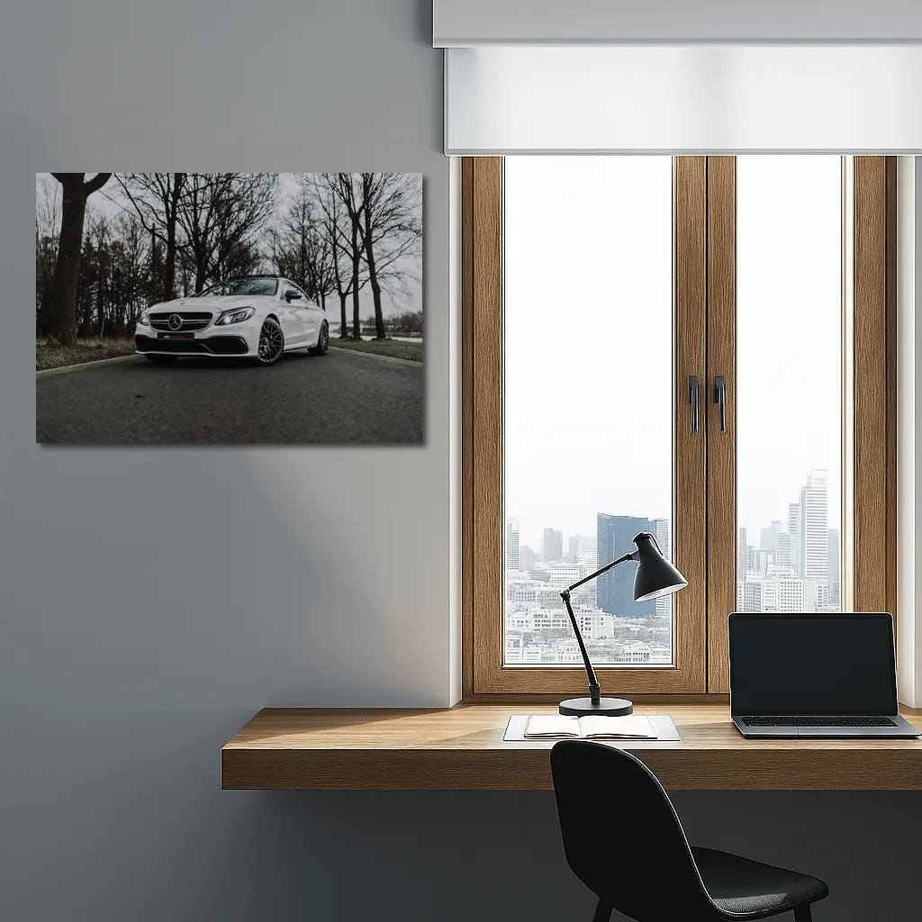 Mercedes AMG C63 White Road Trees – Wall Art