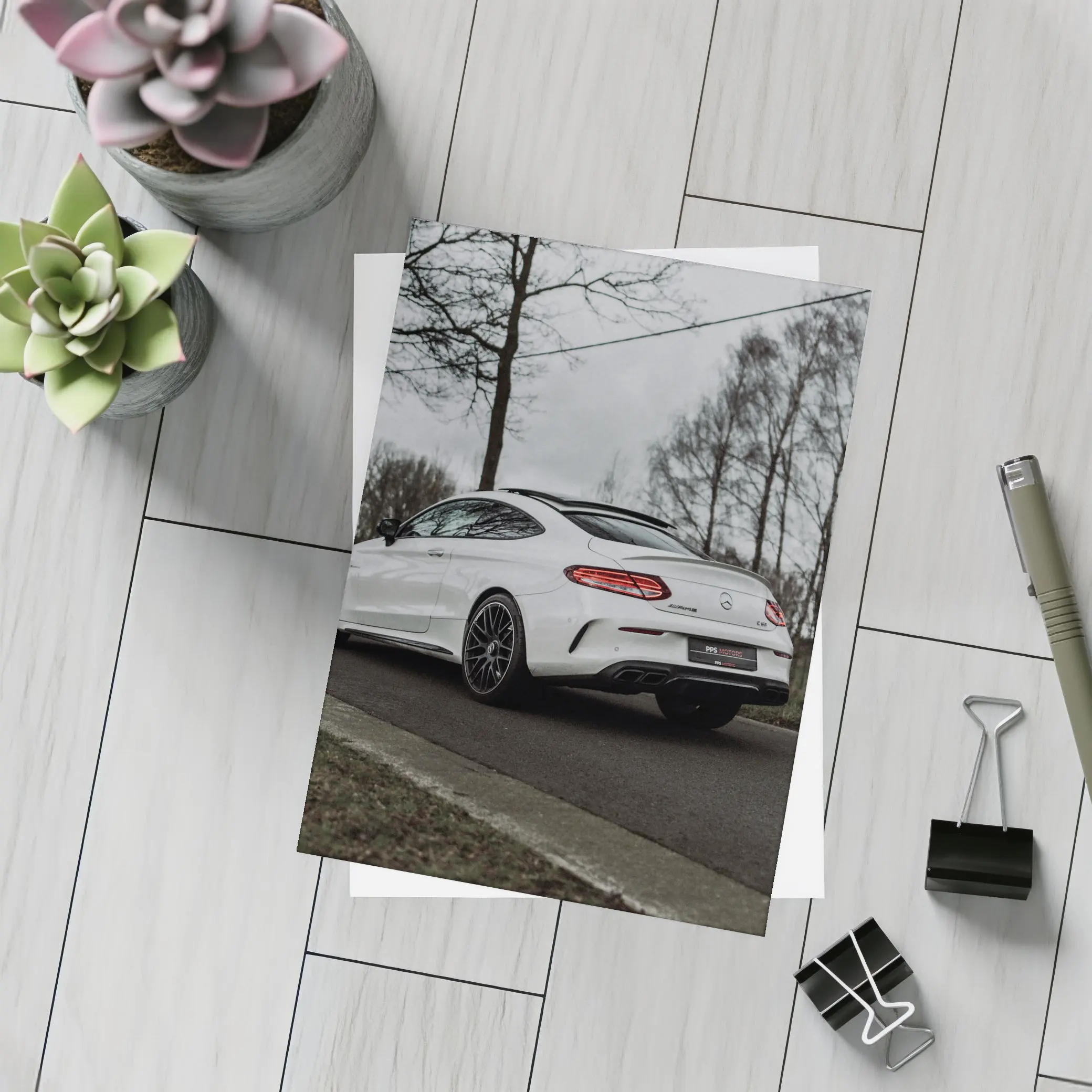 Mercedes AMG C63 White Coupe Road – Postcards