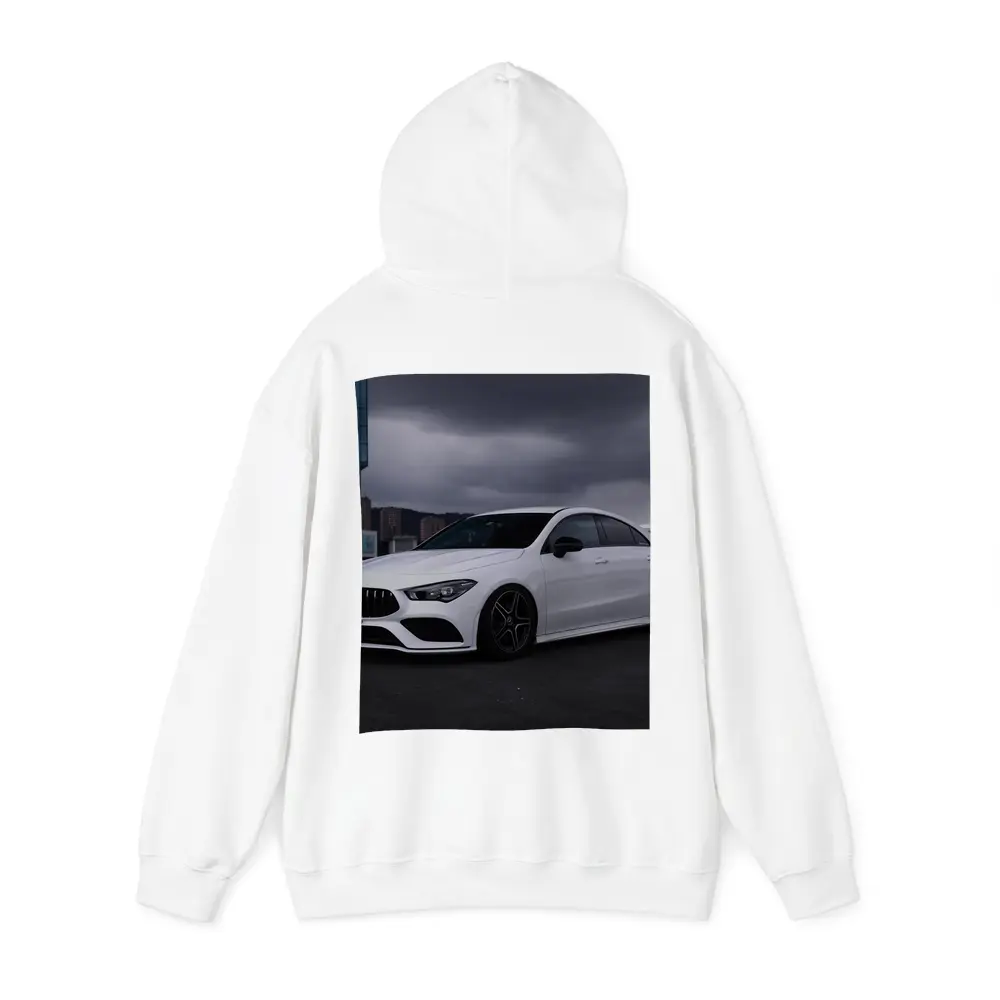 Mercedes CLA White Sedan Stormy City – Hoodies
