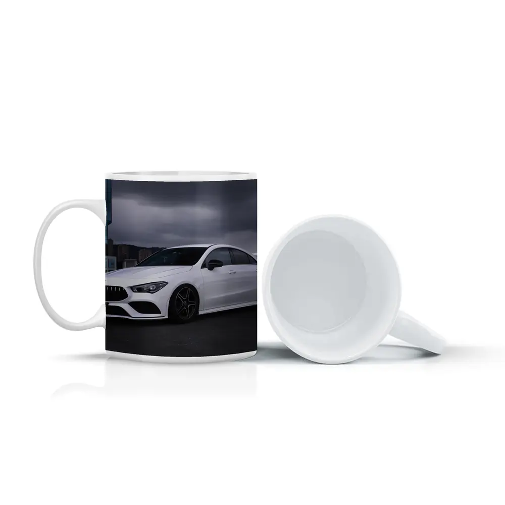 Mercedes CLA White Sedan Stormy City – Mugs