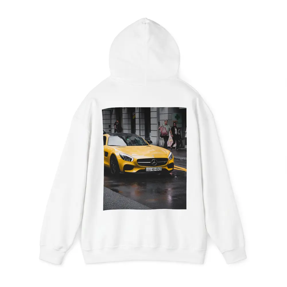 Yellow Mercedes AMG GT Rainy City Street – Hoodies