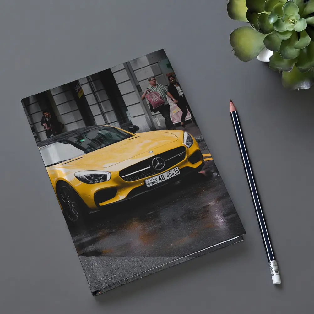 Yellow Mercedes AMG GT Rainy City Street – Notebooks