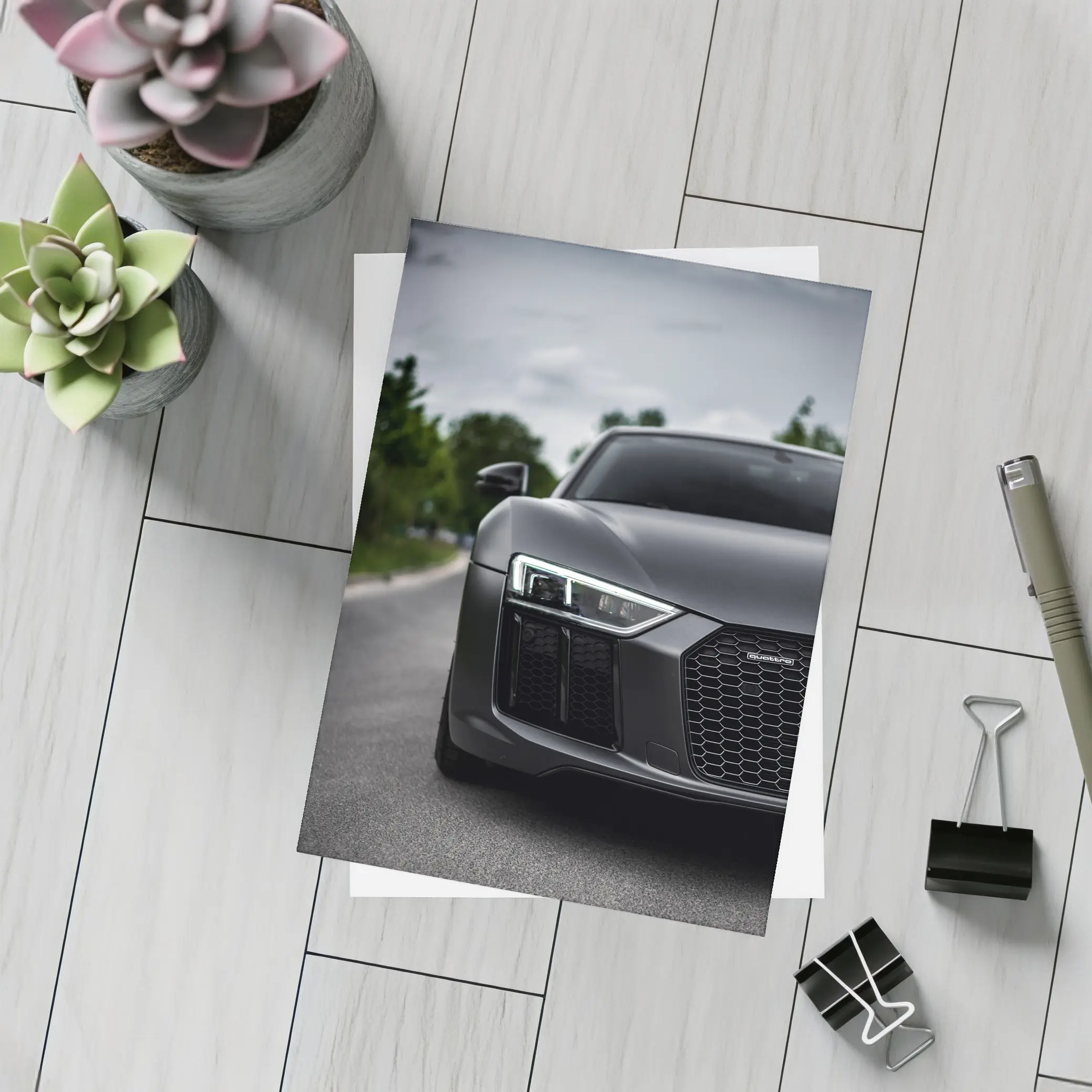 Audi R8 Matte Black Front Close Up – Postcards