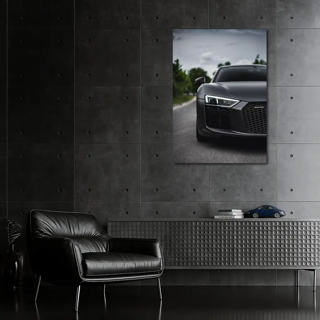 Audi R8 Matte Black Front Close Up – Wall Art