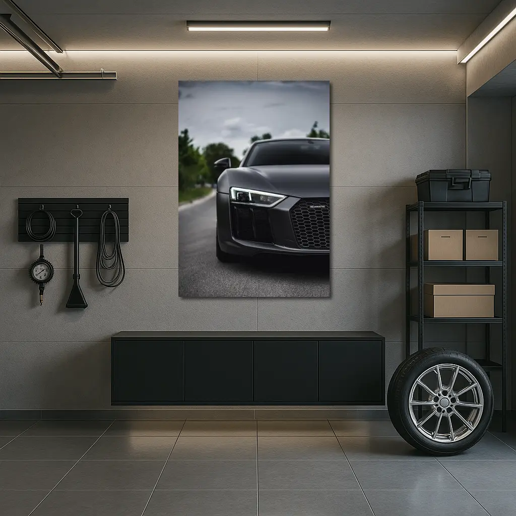 Audi R8 Matte Black Front Close Up – Wall Art