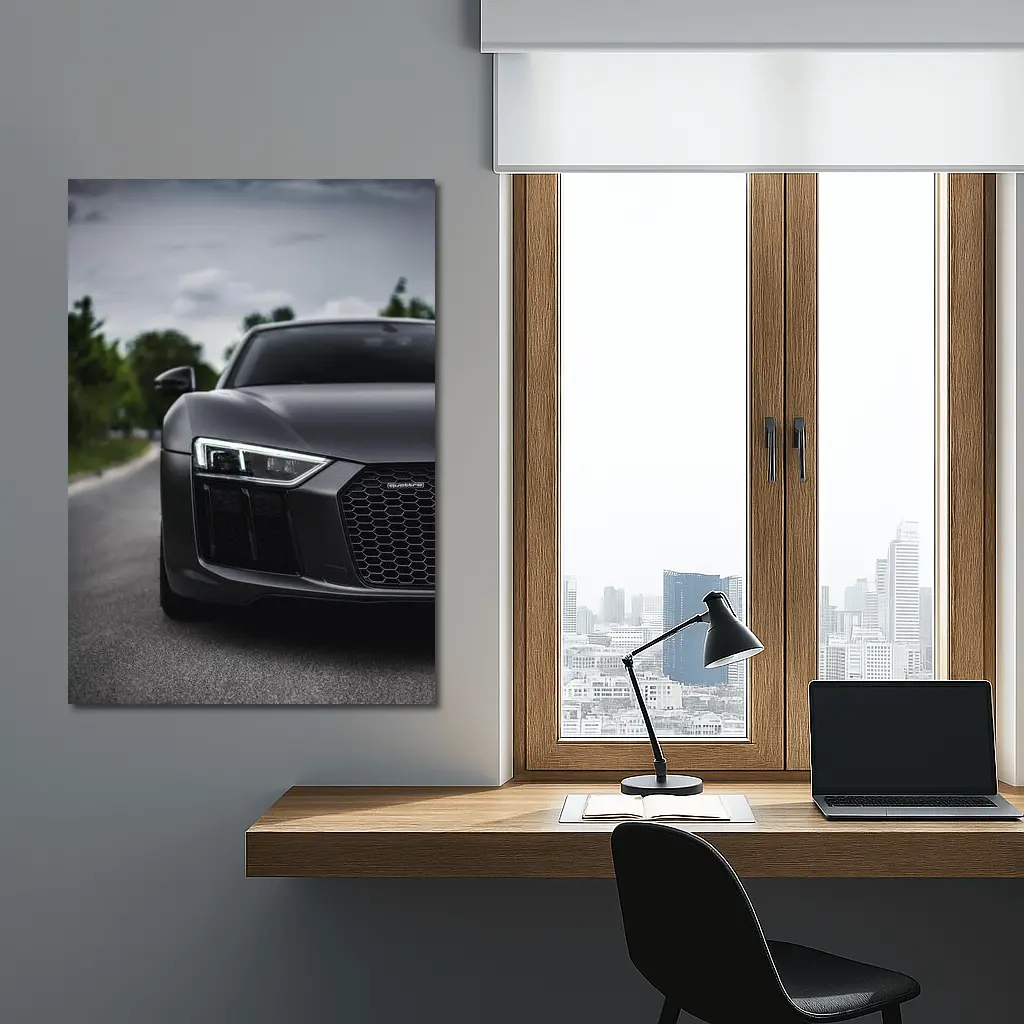 Audi R8 Matte Black Front Close Up – Wall Art