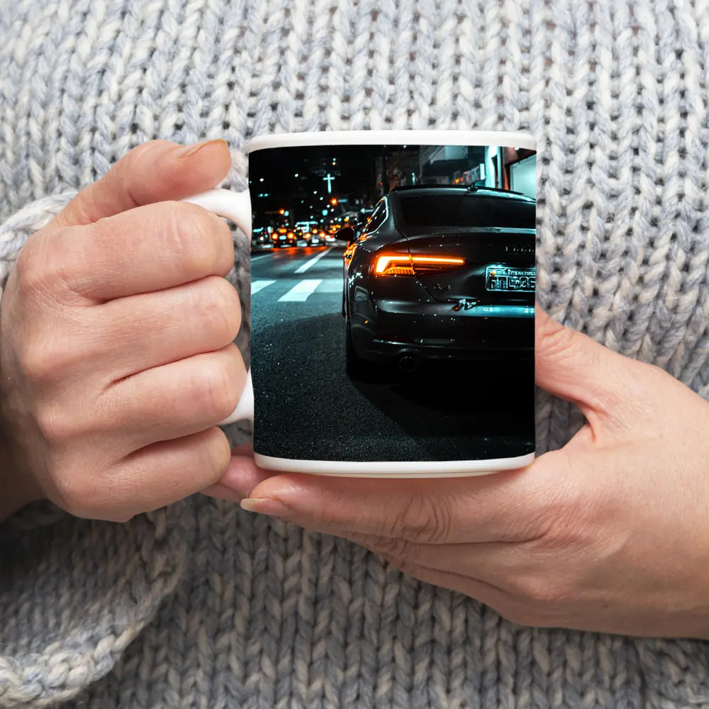 Audi A7 Black Rear City Night Street – Mugs