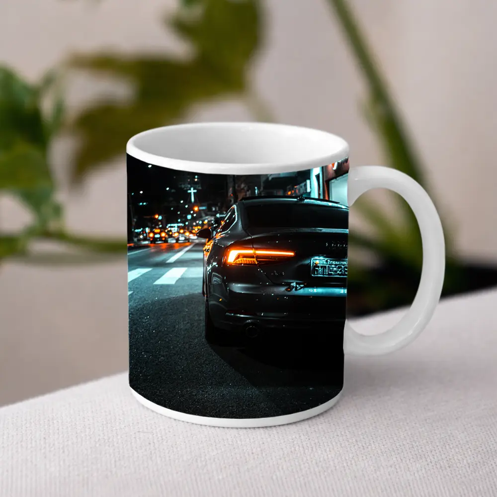 Audi A7 Black Rear City Night Street – Mugs