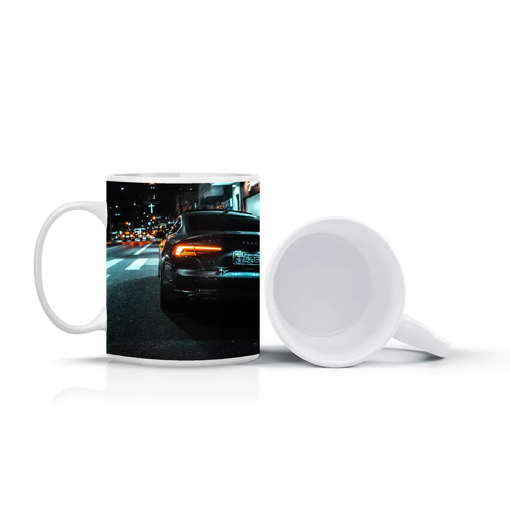 Audi A7 Black Rear City Night Street – Mugs