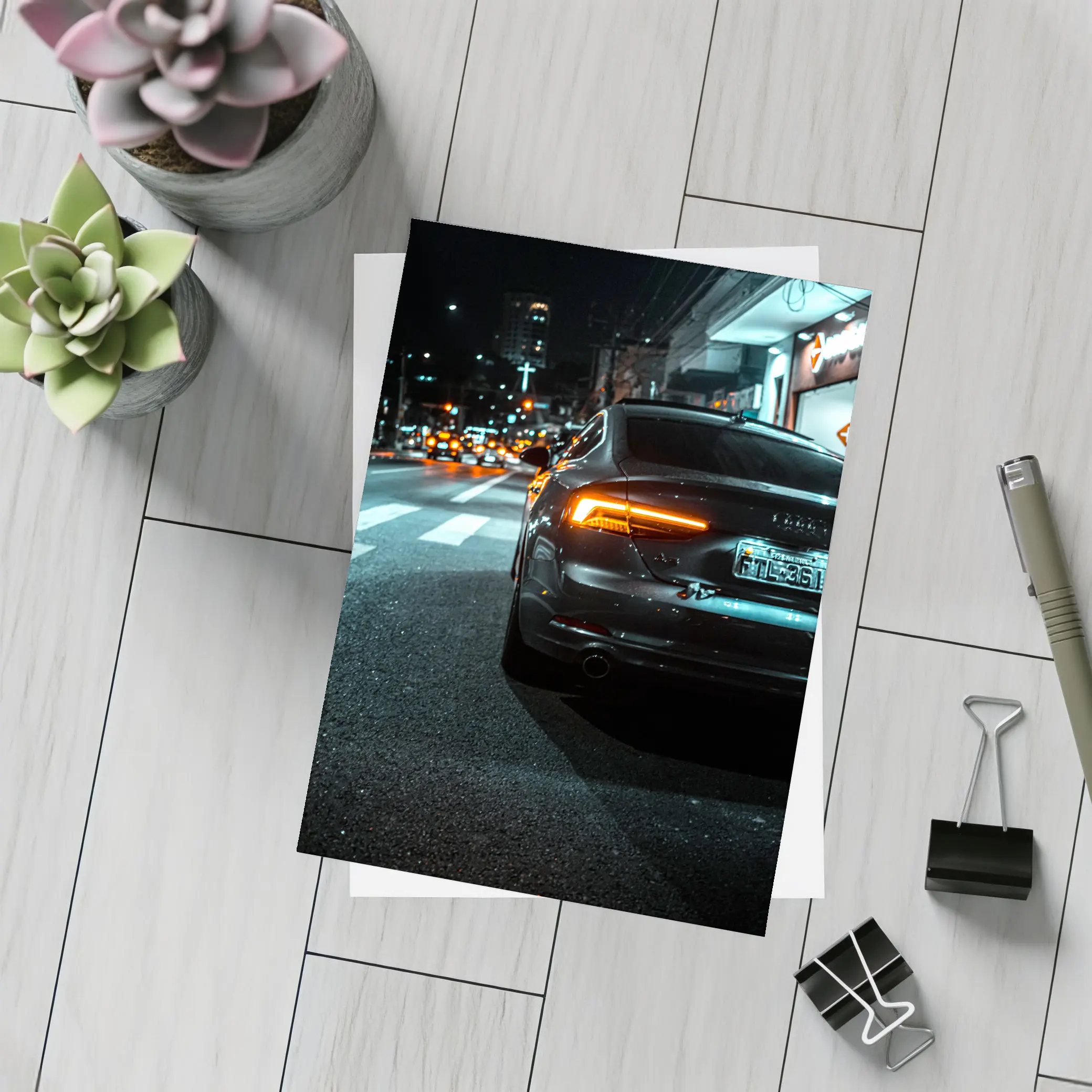 Audi A7 Black Rear City Night Street – Postcards