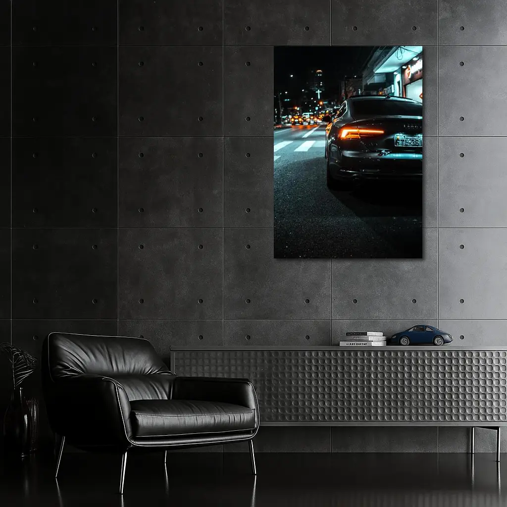 Audi A7 Black Rear City Night Street – Wall Art