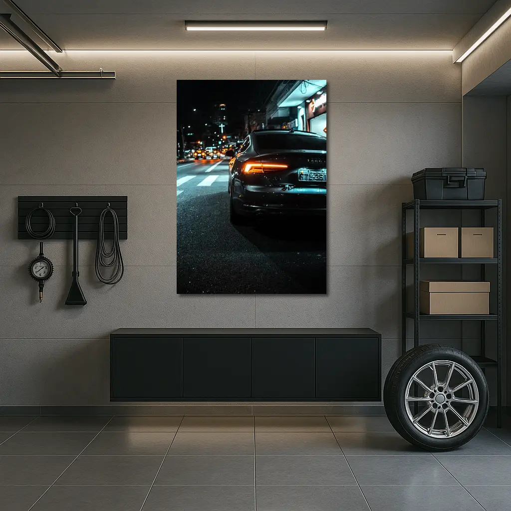 Audi A7 Black Rear City Night Street – Wall Art