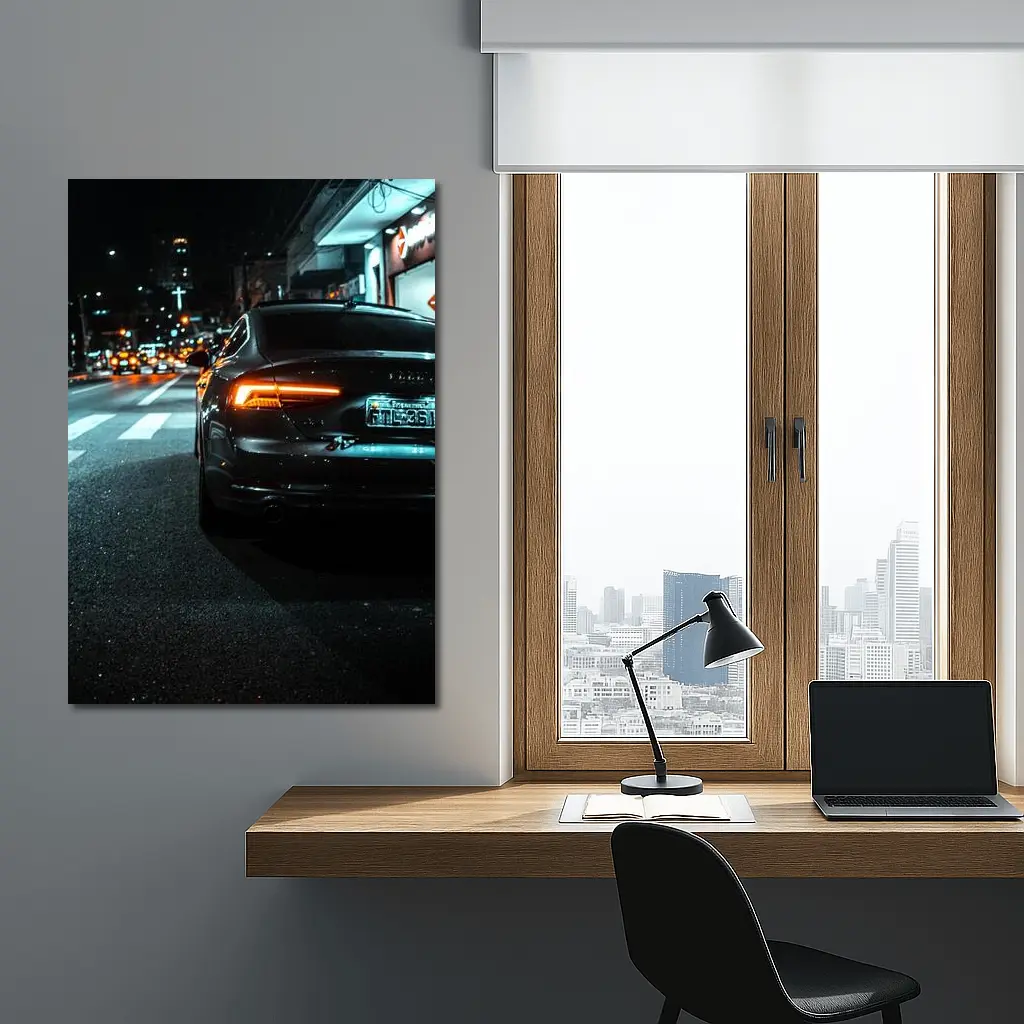 Audi A7 Black Rear City Night Street – Wall Art