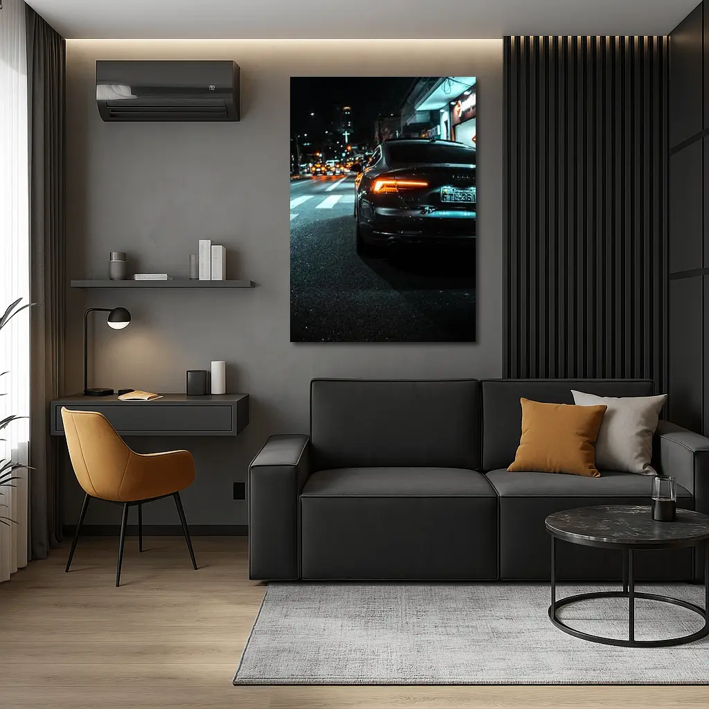 Audi A7 Black Rear City Night Street – Wall Art