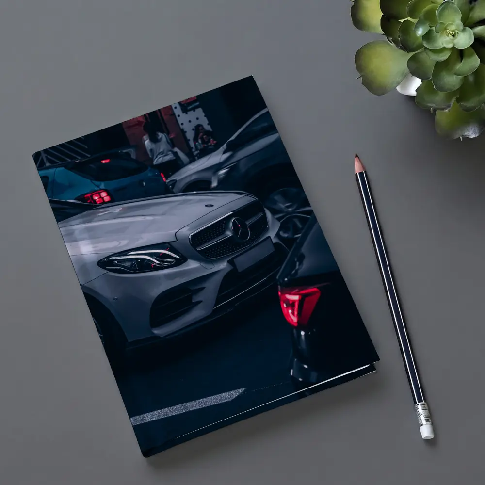 Mercedes E Class Silver Car Dark Street – Notebooks
