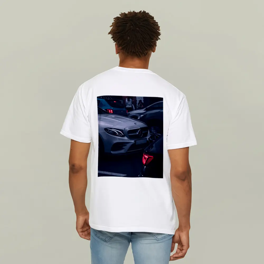 Mercedes E Class Silver Car Dark Street – T-Shirts