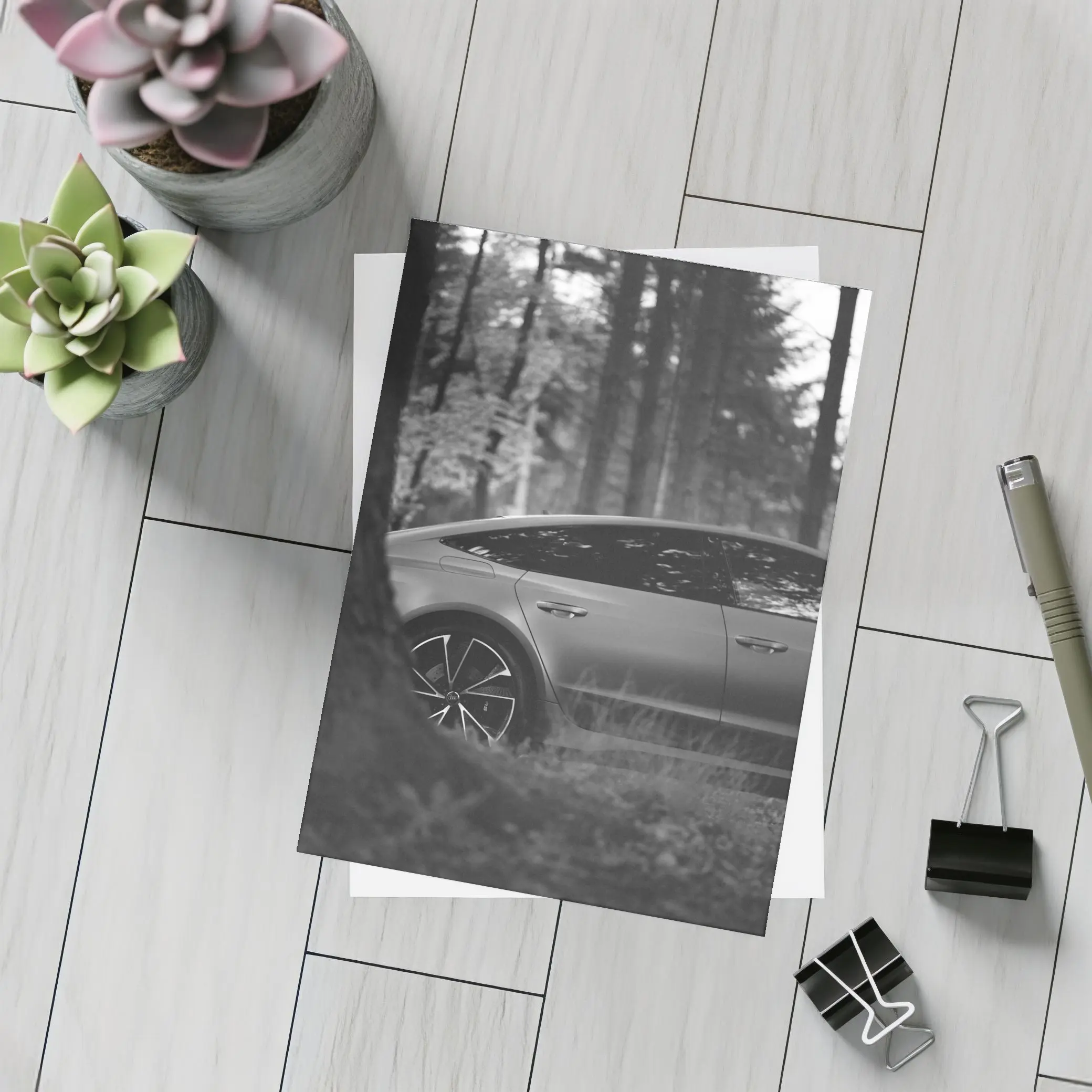 Tesla Model Y Black and White Forest – Postcards
