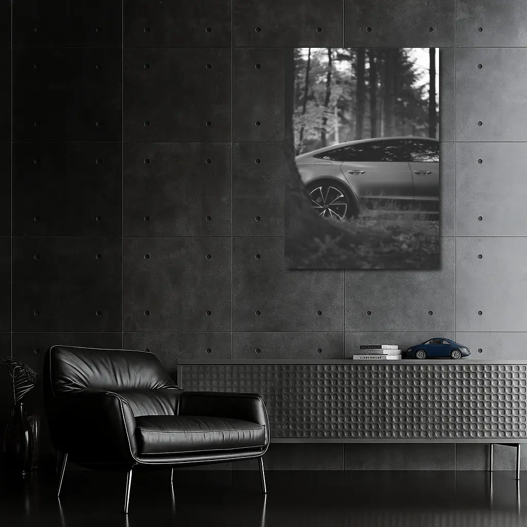 Tesla Model Y Black and White Forest – Wall Art