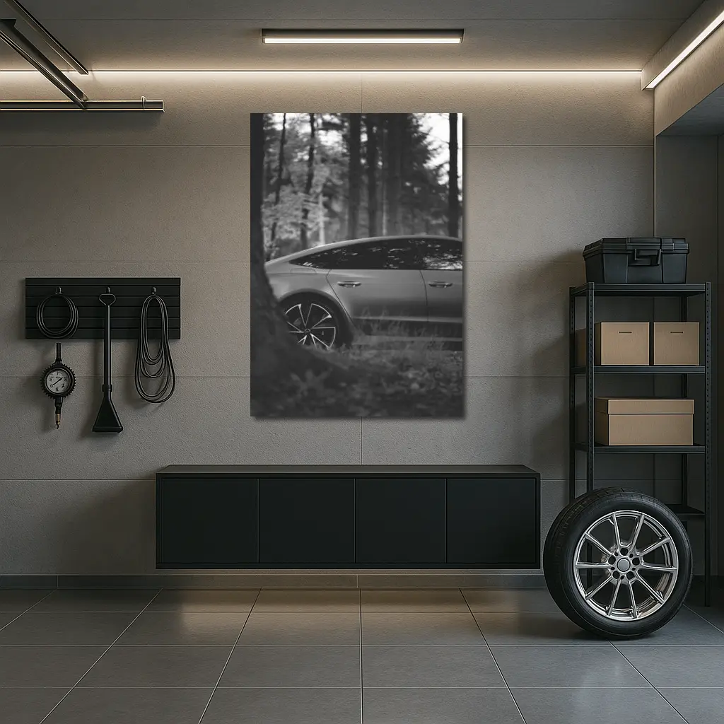 Tesla Model Y Black and White Forest – Wall Art