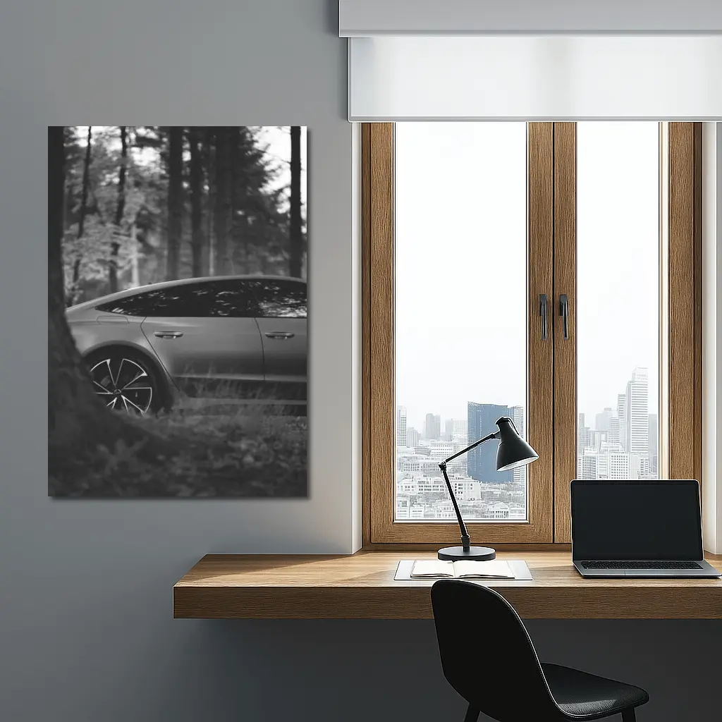 Tesla Model Y Black and White Forest – Wall Art