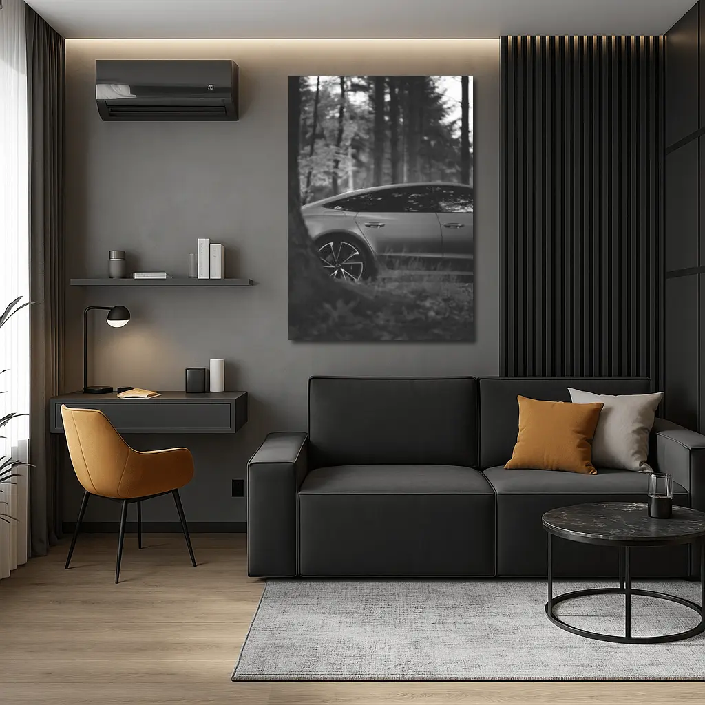 Tesla Model Y Black and White Forest – Wall Art