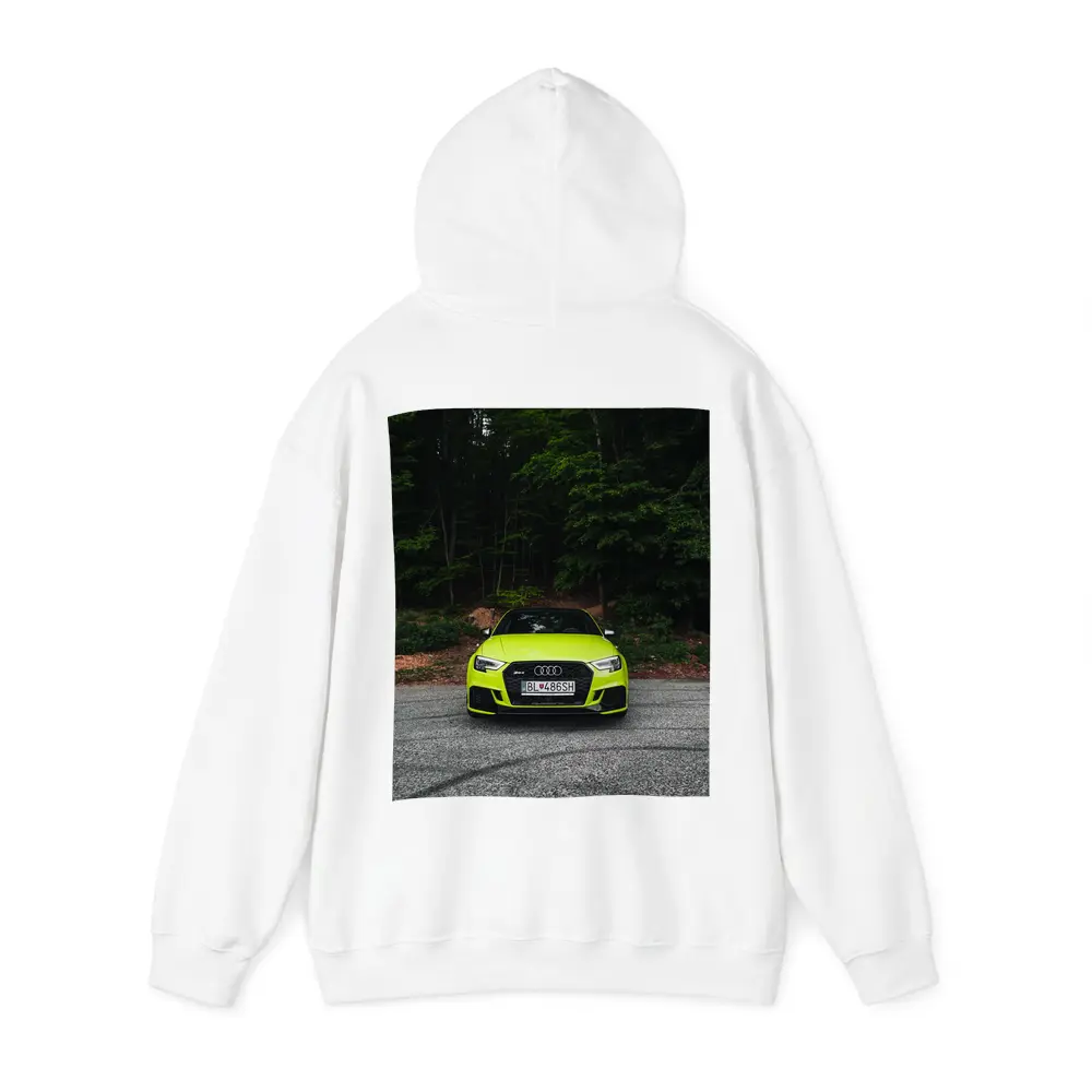 Audi RS3 Neon Green Front Forest Road – Hoodies