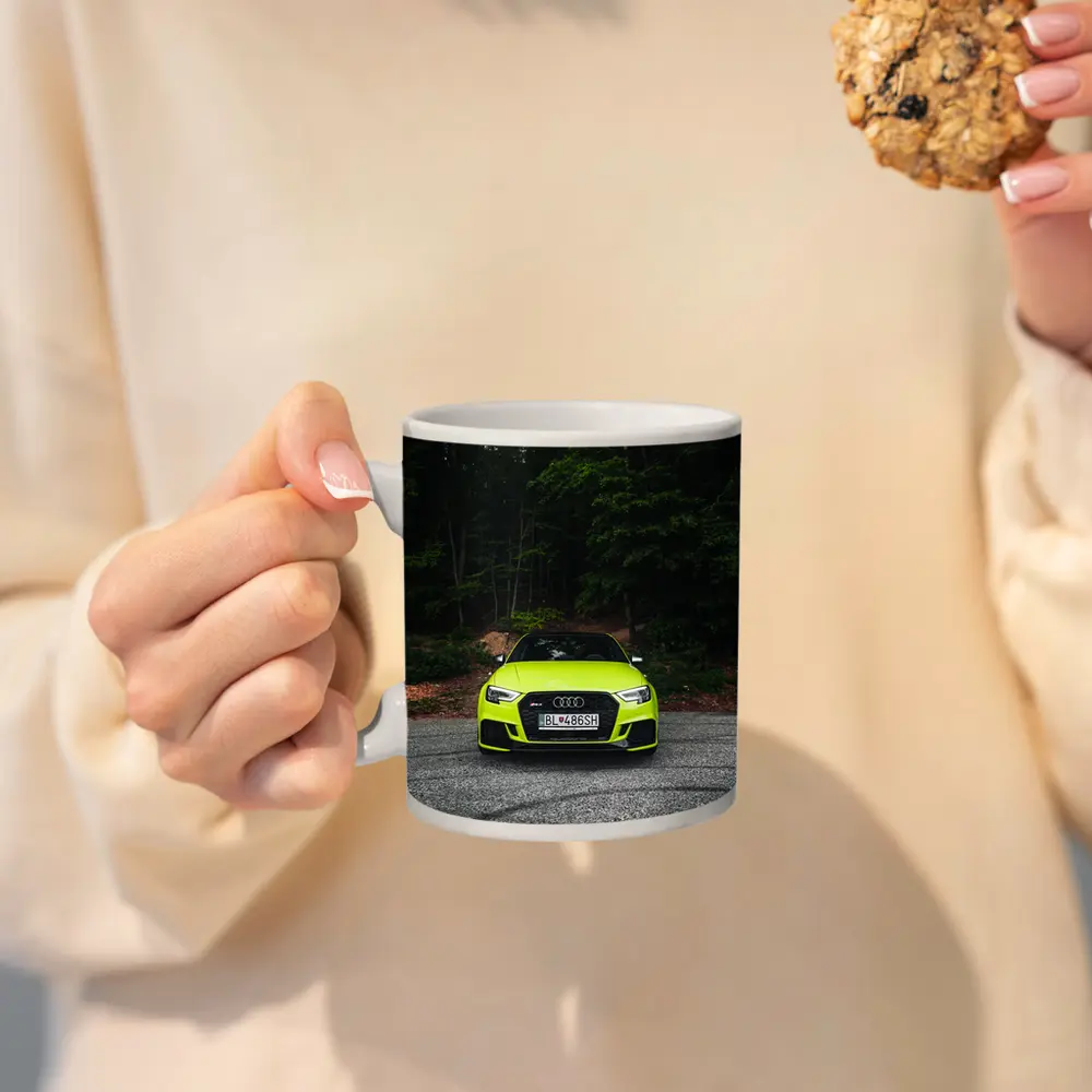 Audi RS3 Neon Green Front Forest Road – Mugs