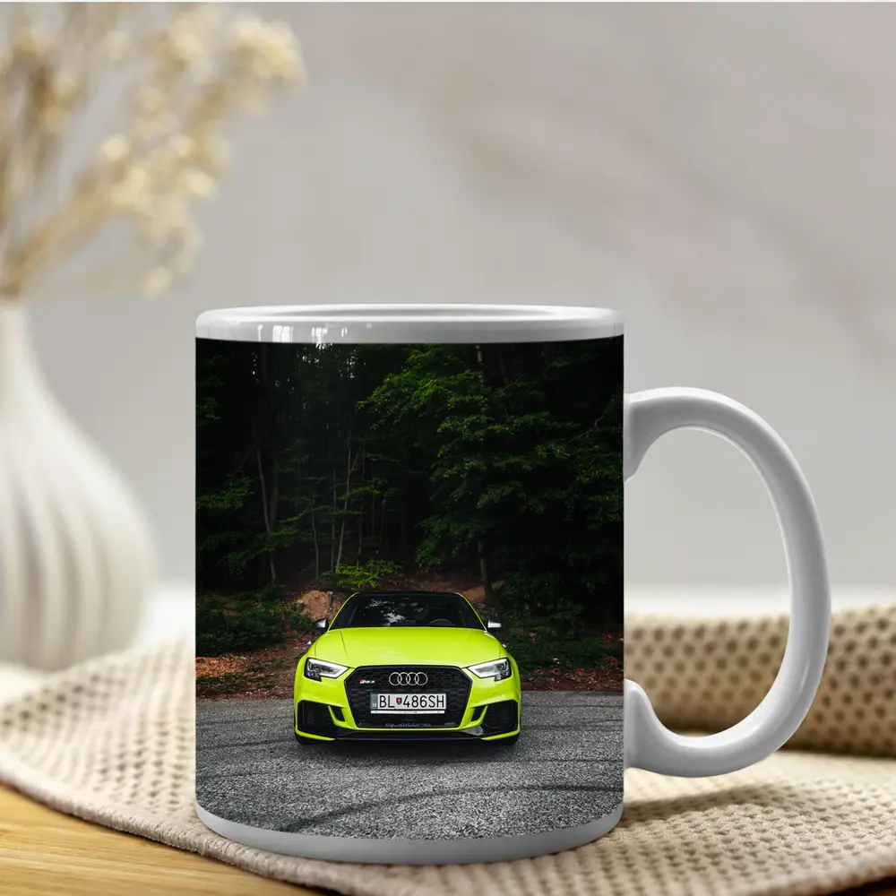 Audi RS3 Neon Green Front Forest Road – Mugs