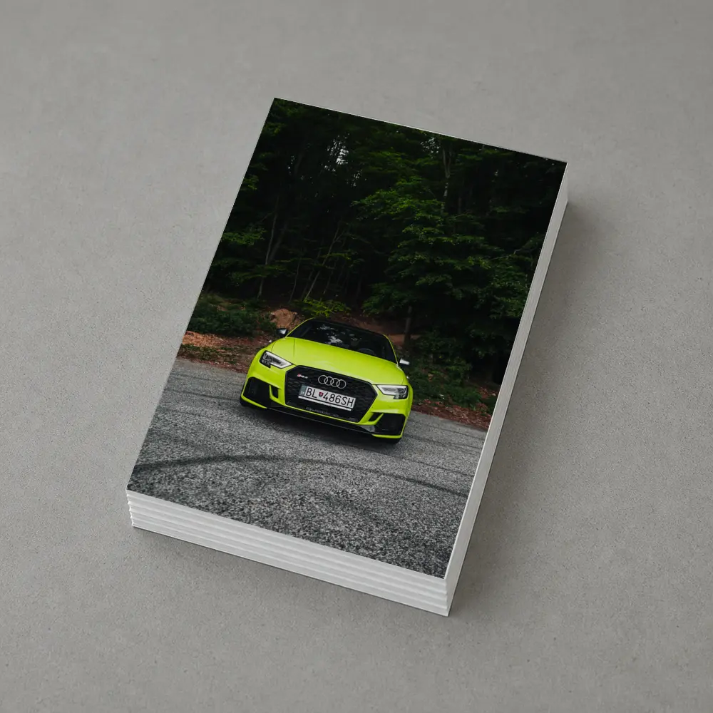 Audi RS3 Neon Green Front Forest Road – Postcards