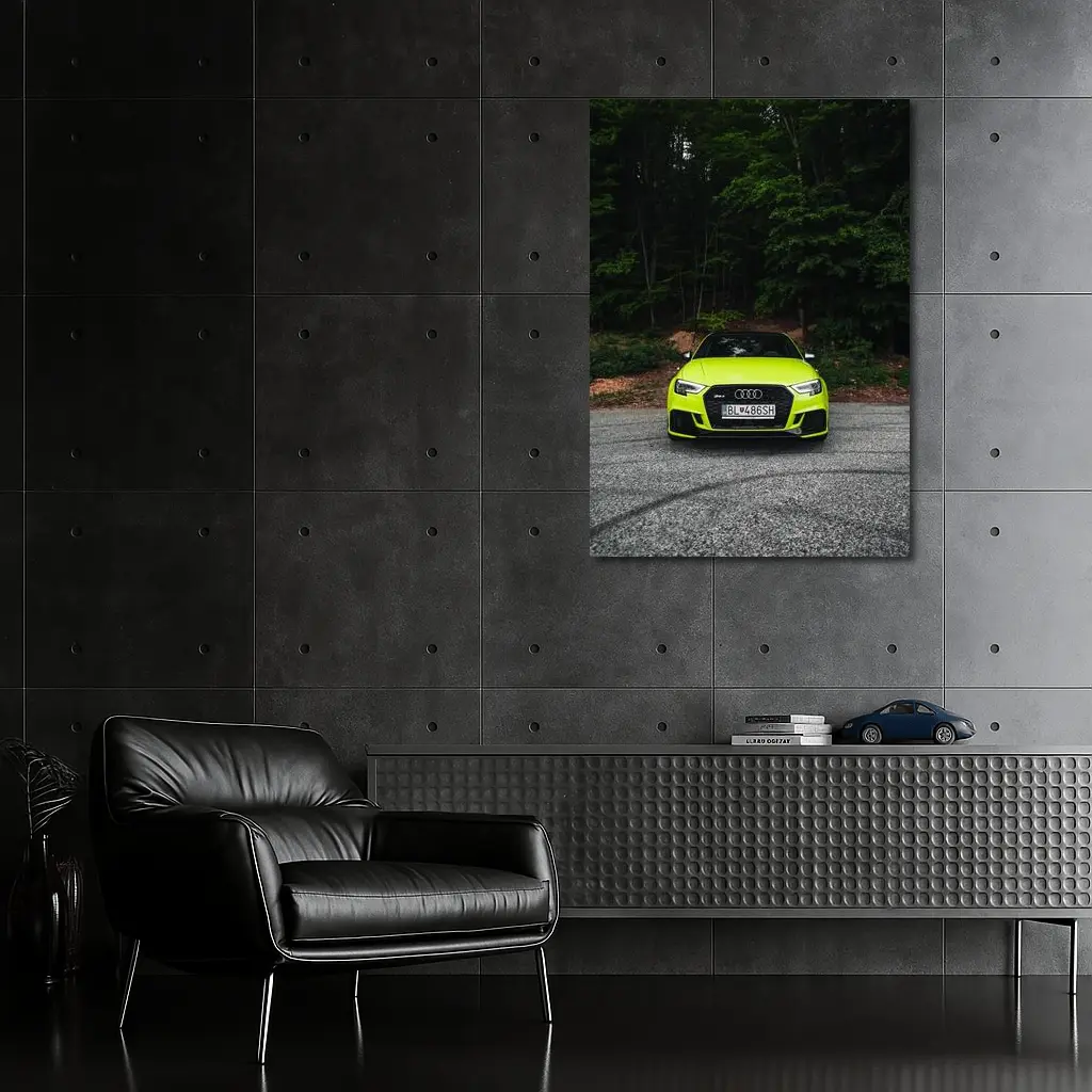 Audi RS3 Neon Green Front Forest Road – Wall Art