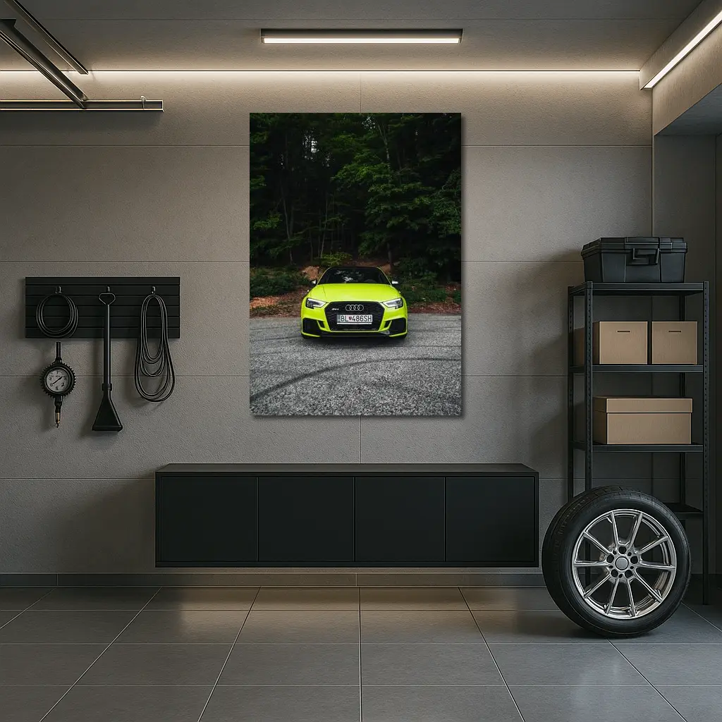 Audi RS3 Neon Green Front Forest Road – Wall Art