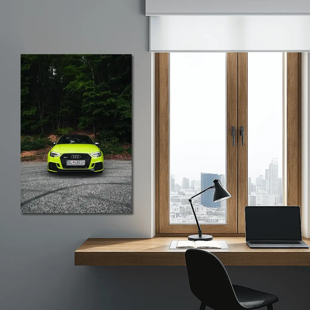 Audi RS3 Neon Green Front Forest Road – Wall Art