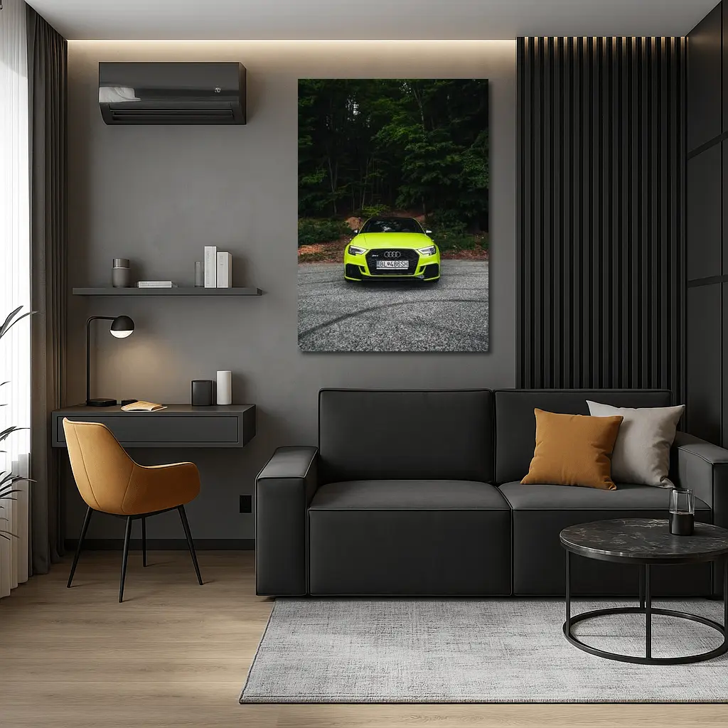 Audi RS3 Neon Green Front Forest Road – Wall Art