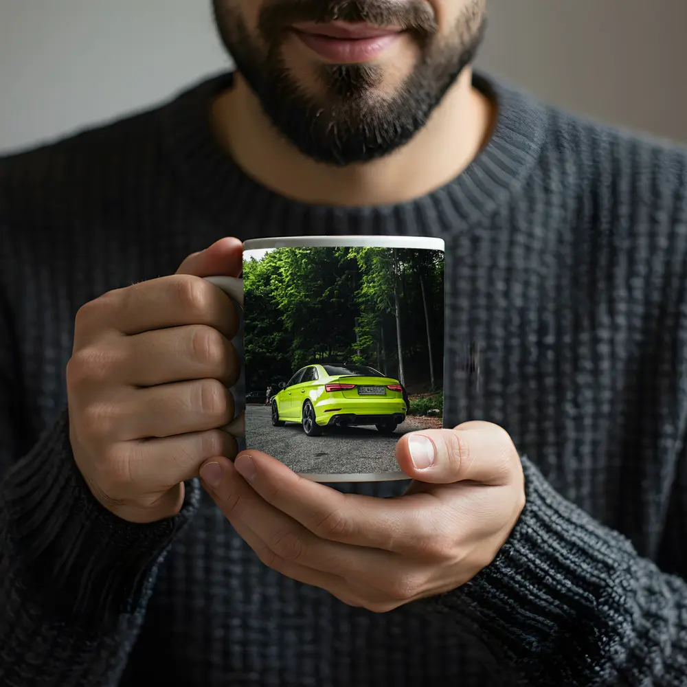 Audi RS3 Lime Green Forest Road Shot – Mugs