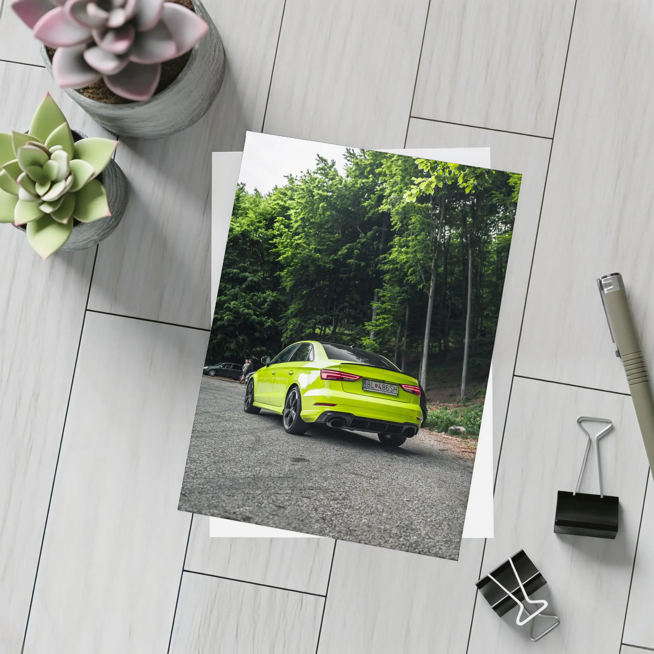 Audi RS3 Lime Green Forest Road Shot – Postcards